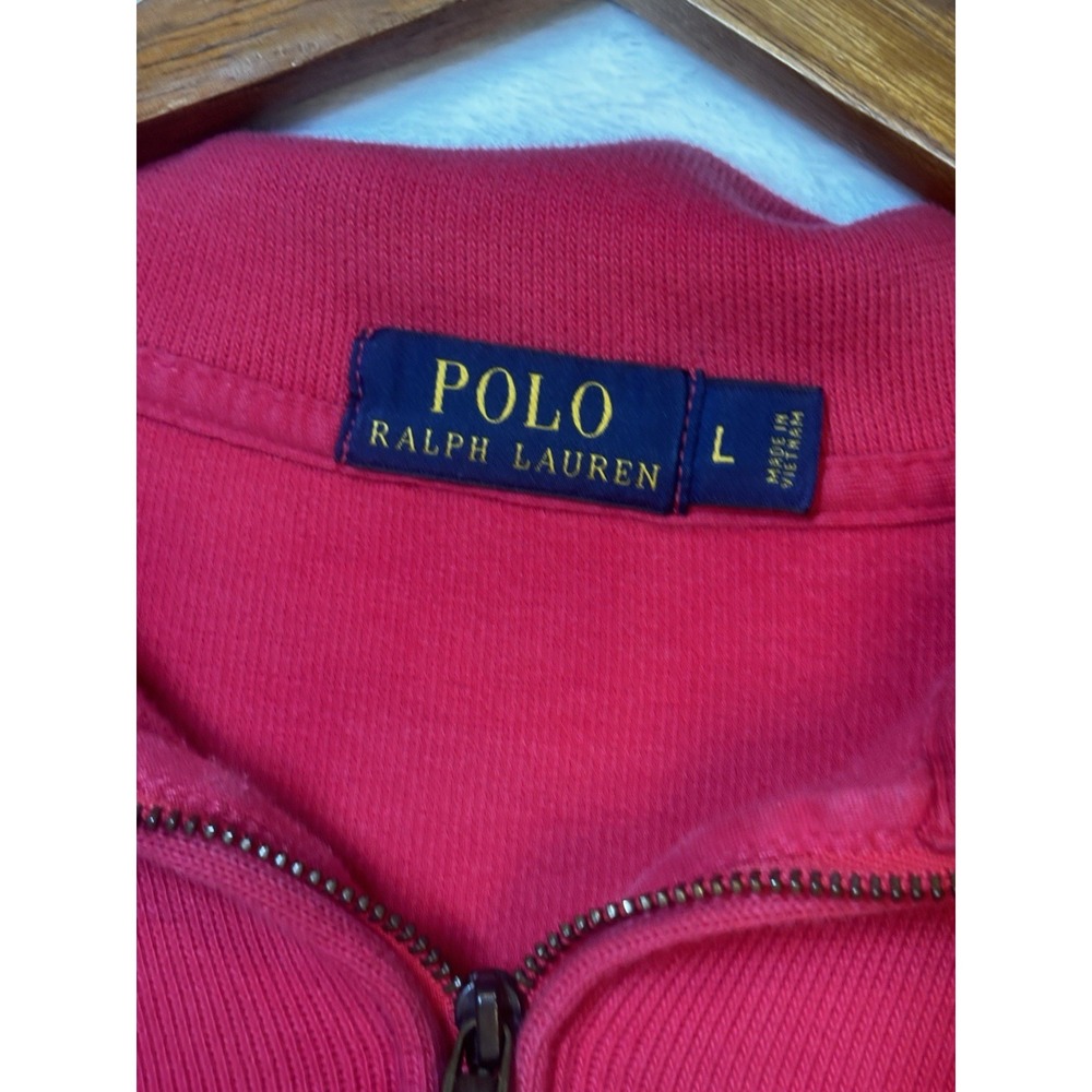 Ralph Lauren Polo Sweater Mens Large Red Pony Knit Pullover Zip Sweatshirt Faded - Picture 3 of 9